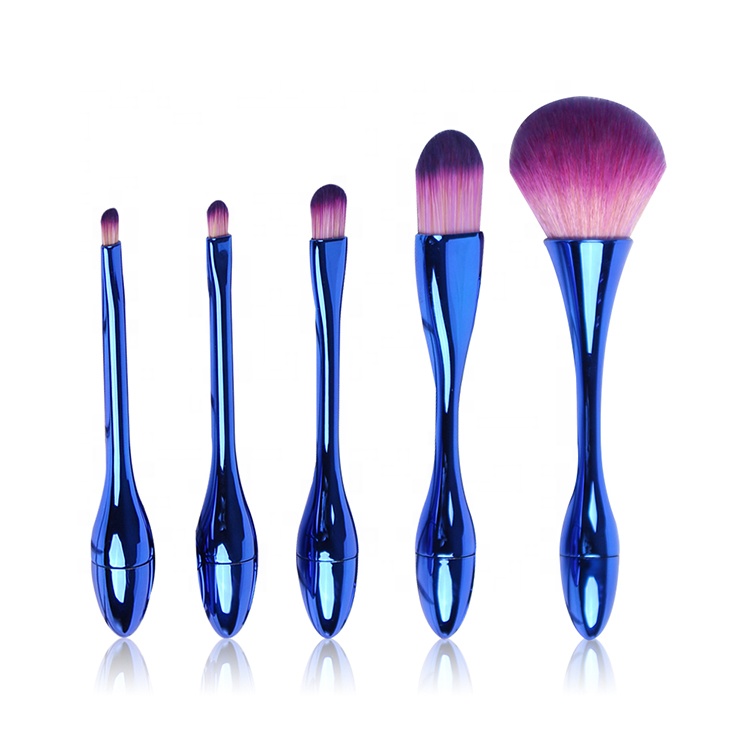 5pcs Travel Size Makeup Brush Set Unique Handle Shape Makeup Brushes Trending Cosmetic Tools Private Label Acceptable